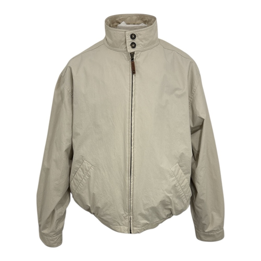 Vtg Lands' End Men XL Cream Lined Jacket Lightweight Zip Casual Windbreaker Coat